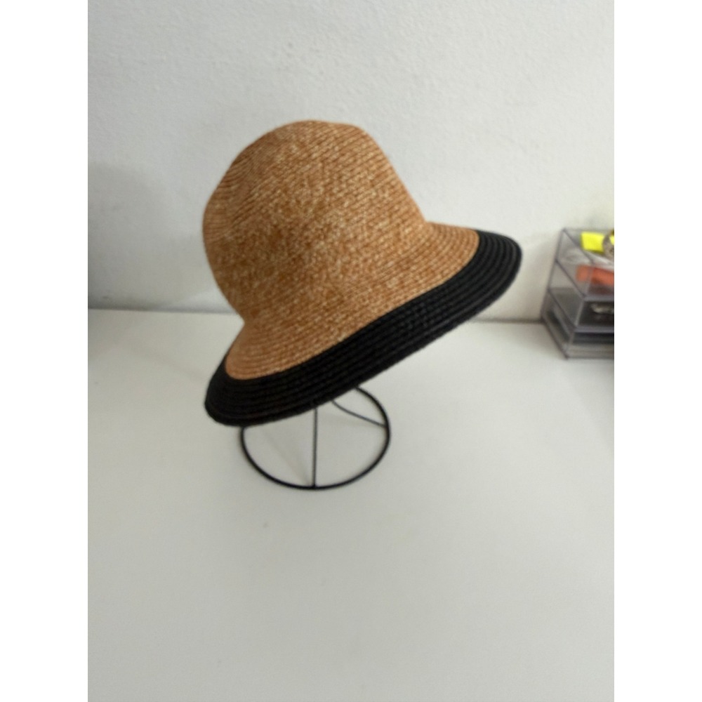 Magid Hats Womens Straw Cloche Hat Tan Black Woven Sun Hat Vintage Style